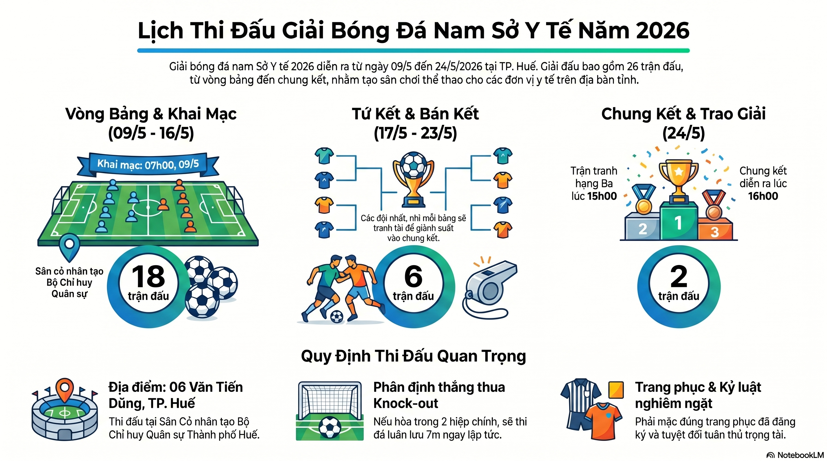 Chi tiết lịch thi đấu giải bóng đá nam Hội thao ngành Y tế thành phố Huế lần thứ I.