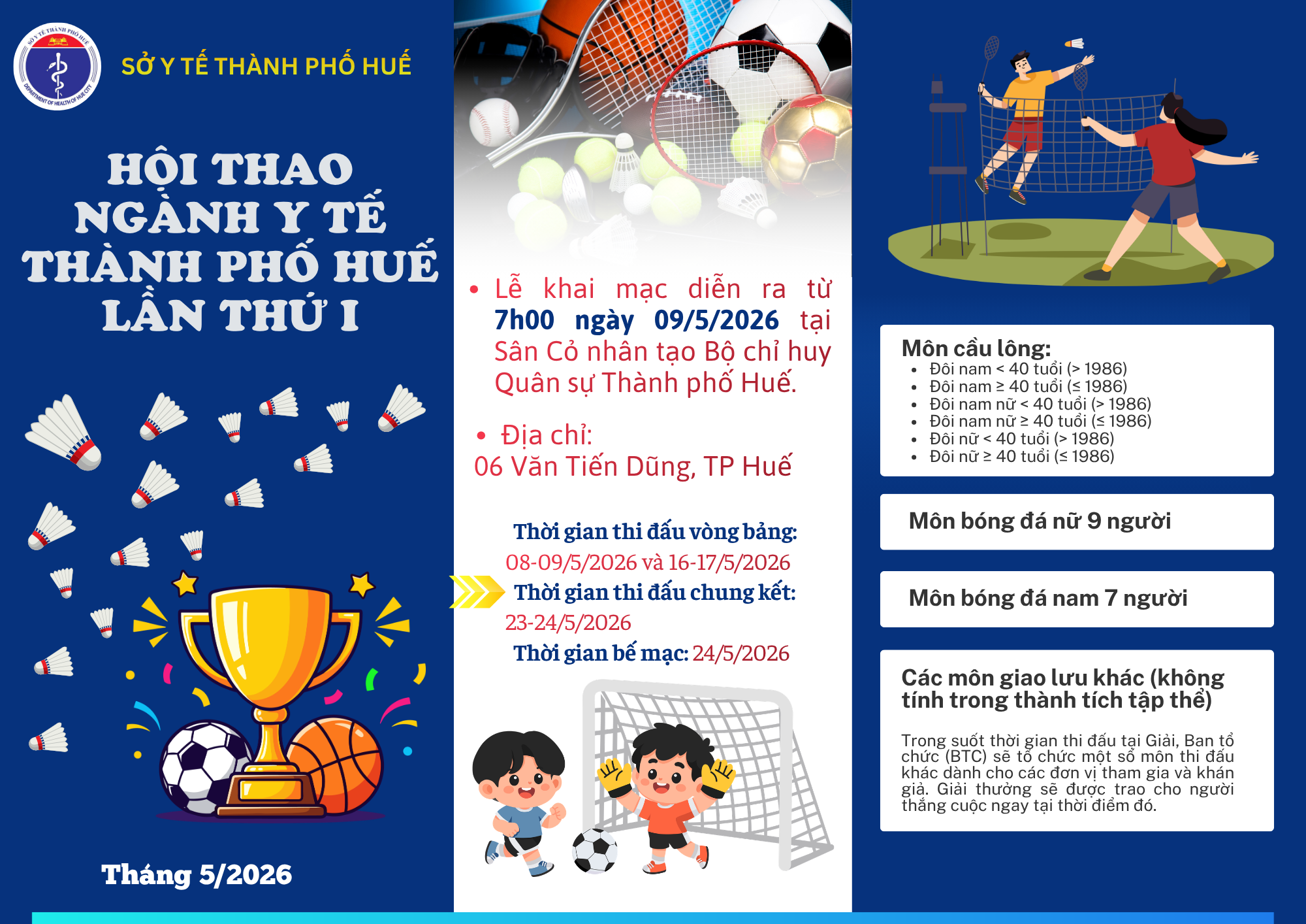 Sở Y tế tổ chức Hội thao Ngành Y tế thành phố Huế lần thứ I năm 2026.